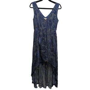 LA MADE S Blue Burnout Velvet Hi Lo Sleeveless Dress Women Fairy Core Whimsy